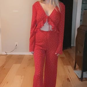 Forever 21 red polka dot jumpsuit